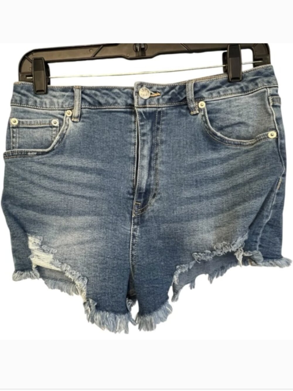 Love Tree Denim Blue Frayed Jean Shorty Shorts Size L NEW Summer Festival